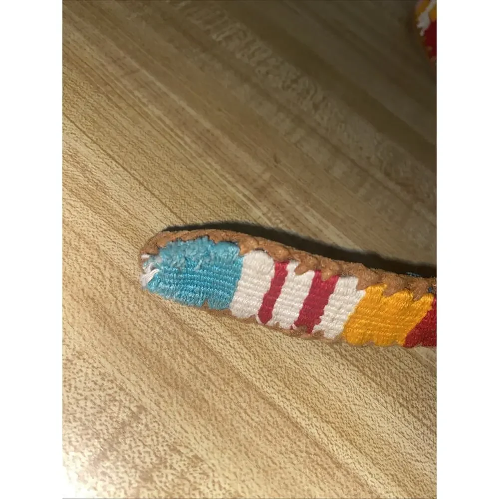 Vintage Leather Woven Belt Guatemala Rainbow Whip Stitch Geometric Western 32”